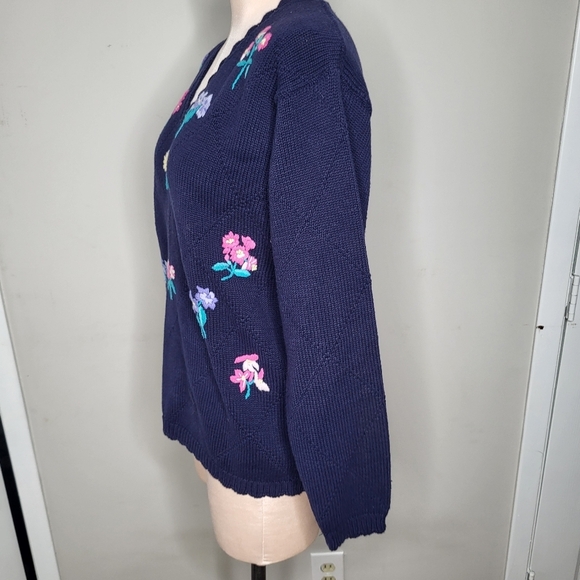 Vintage 1990s Northern Reflections Cotton Floral Embroidered Sweater Size Medium - Picture 3 of 6